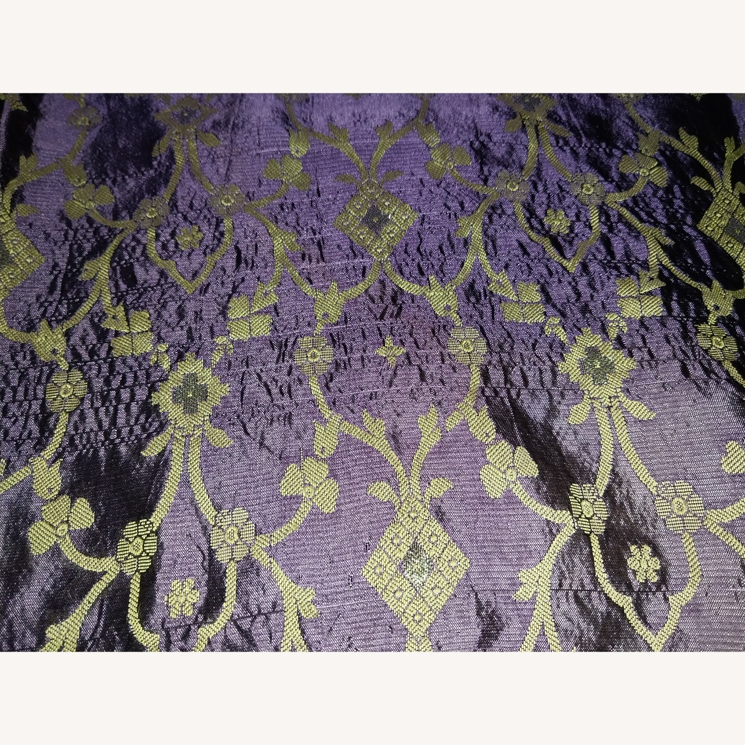 Purple & Gold Sari Tie Top Curtain Panels - image-7