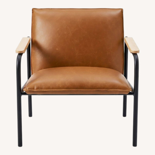Used Mid-Century Modern Tan Faux Leather Accent Chair for sale on AptDeco