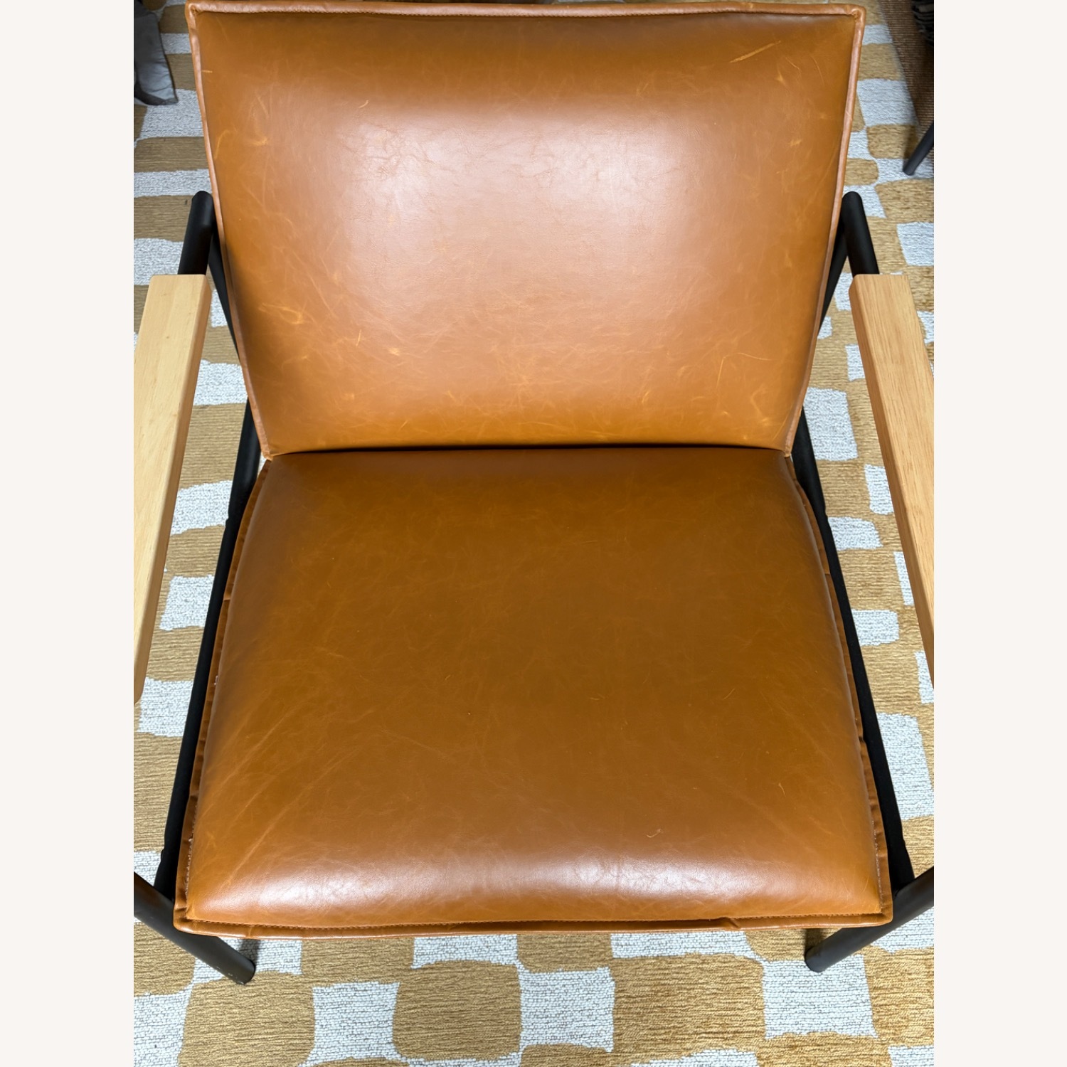 Mid-Century Modern Tan Faux Leather Accent Chair - image-3