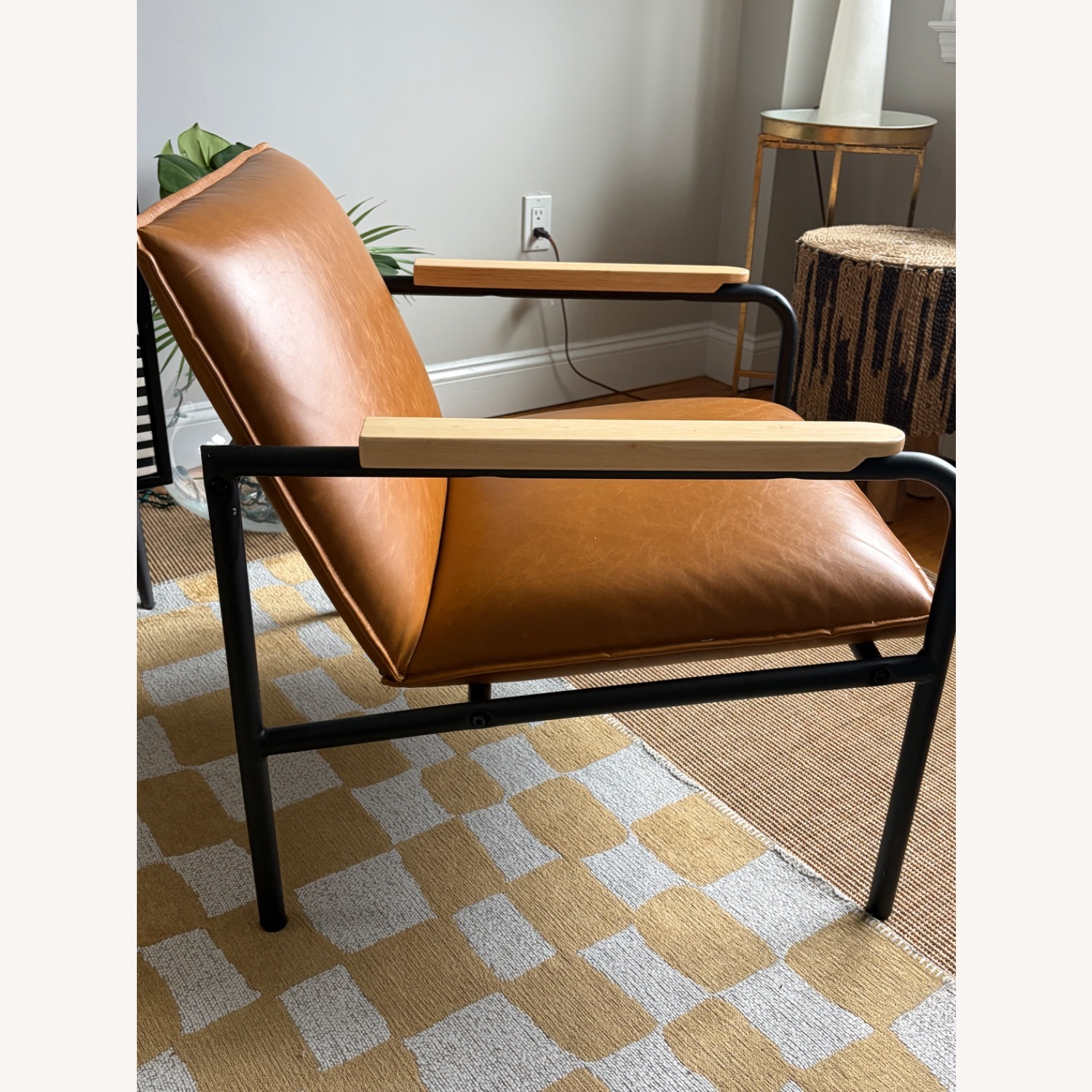 Mid-Century Modern Tan Faux Leather Accent Chair - image-2