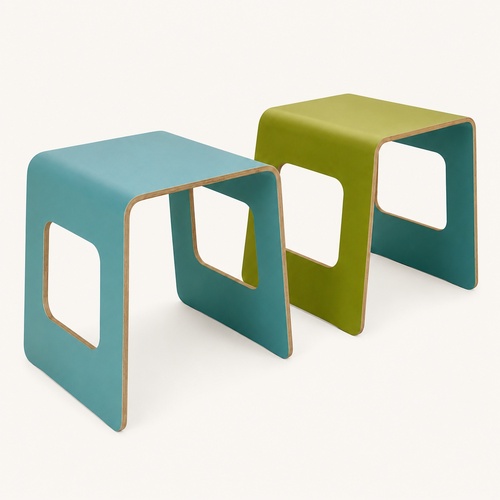 Used Pair Vintage IKEA Plywood Stools Painted for sale on AptDeco