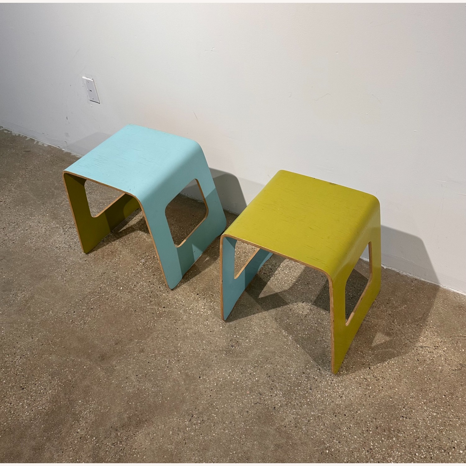 Pair Vintage IKEA Plywood Stools Painted - image-2