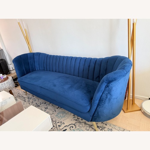 Used Willa Arlo Blue Velvet 3+ Seater Sofa for sale on AptDeco