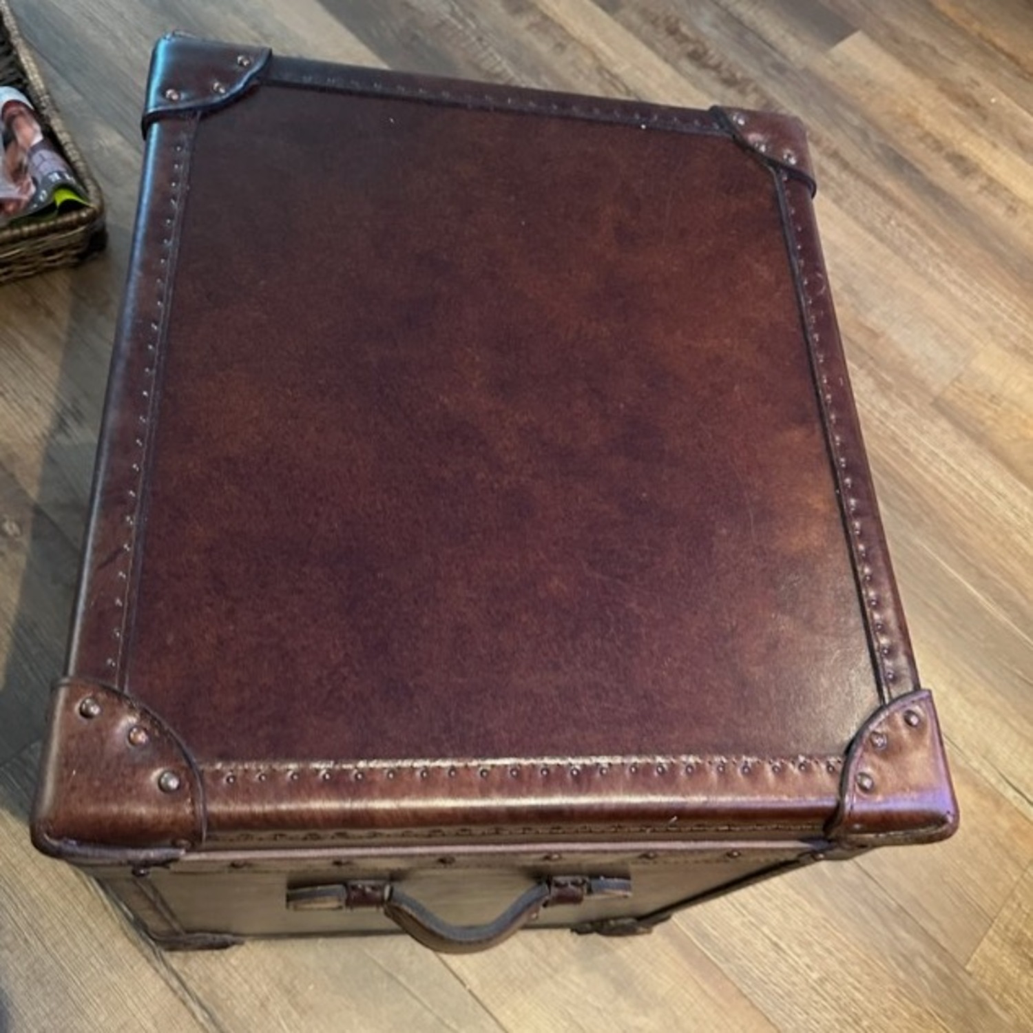 Pottery Barn Dark Brown Leather Chest End Table - image-2