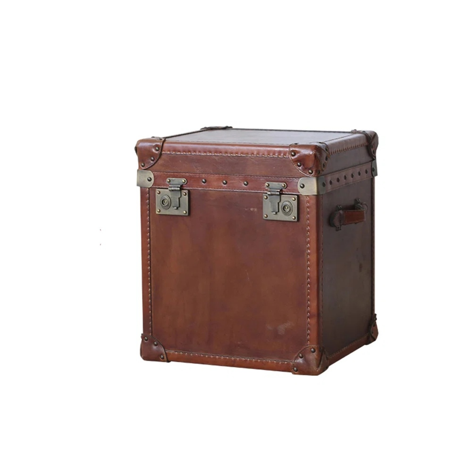 Pottery Barn Dark Brown Leather Chest End Table - image-4