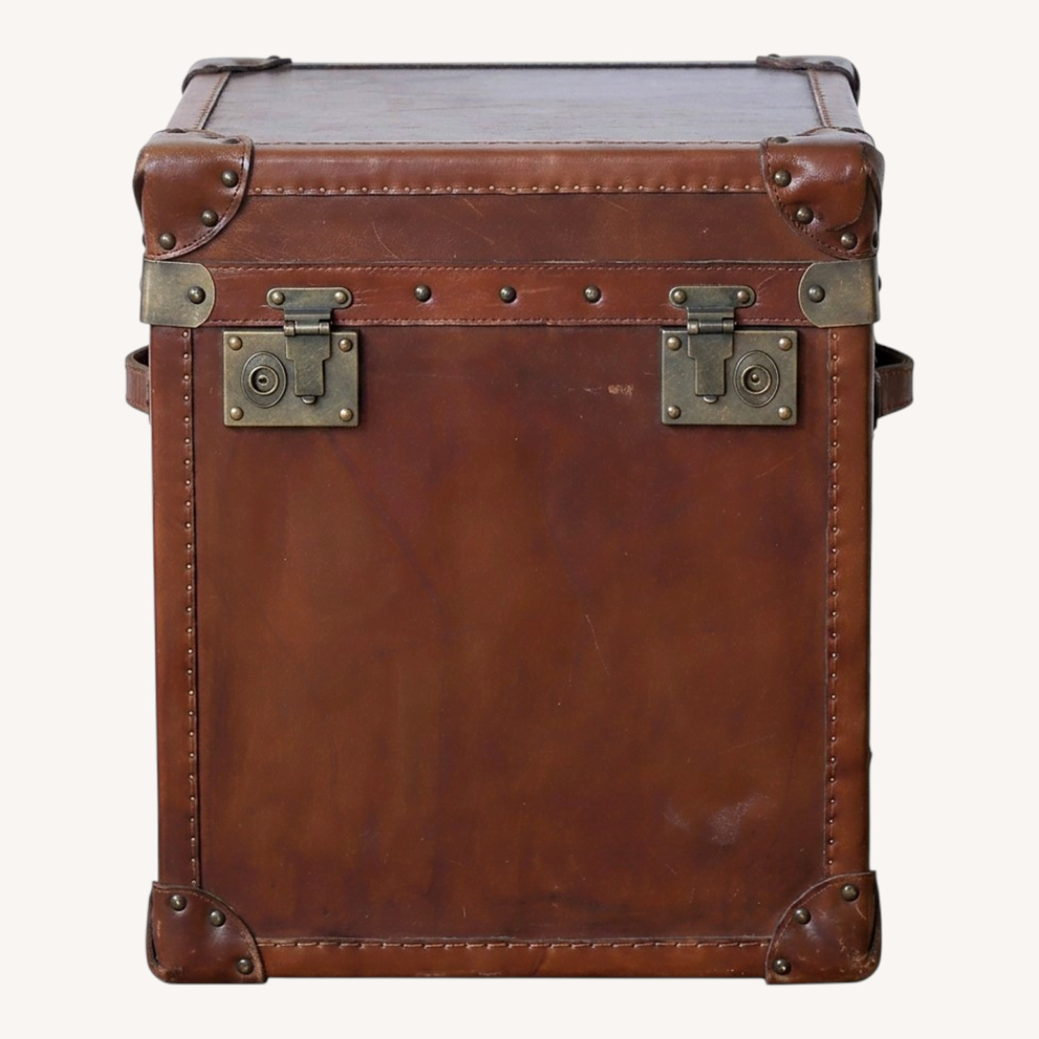 Pottery Barn Dark Brown Leather Chest End Table - image-0