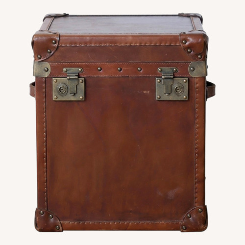 Used Pottery Barn Dark Brown Leather Chest End Table for sale on AptDeco