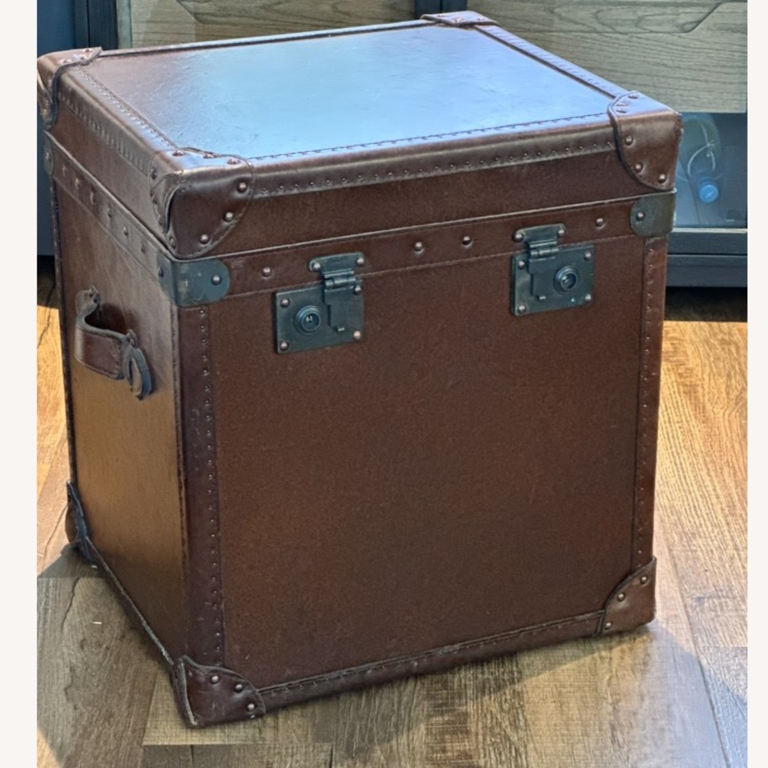 Pottery Barn Dark Brown Leather Chest End Table - image-3