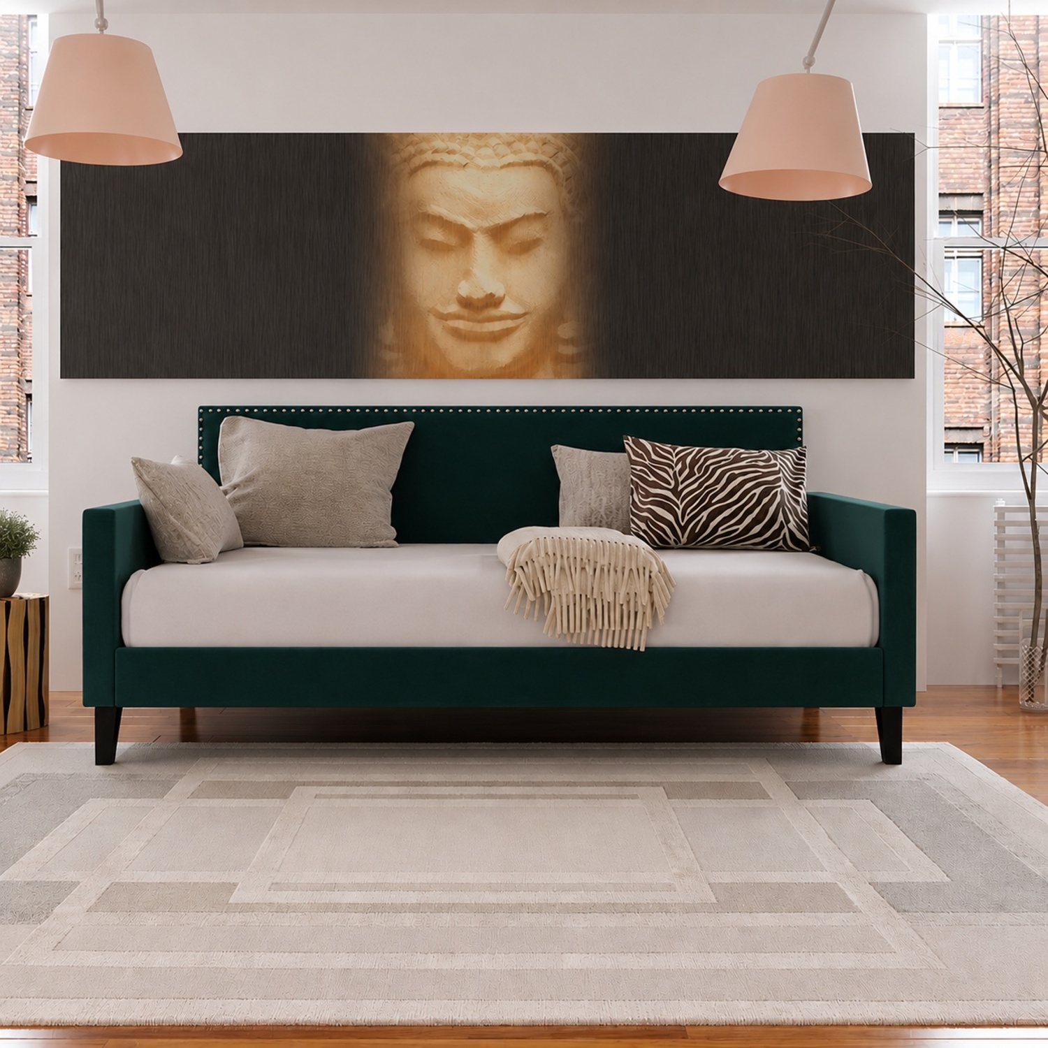 Handy Living Green Velvet Daybed - image-5