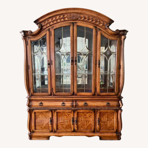 Used Michael Amini Oak China Cabinet w Lights for sale on AptDeco