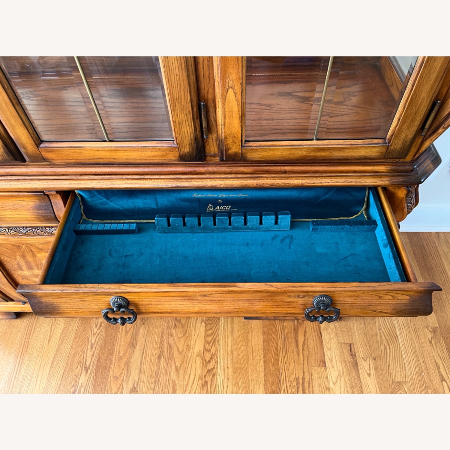 Michael Amini Oak China Cabinet w Lights - image-4