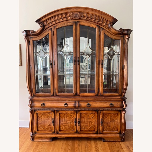 Used Michael Amini Oak China Cabinet w Lights for sale on AptDeco