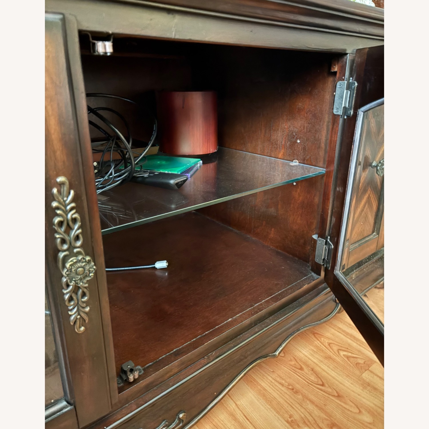 Vintage/Antique Dark Brown Wood Media Storage - image-5