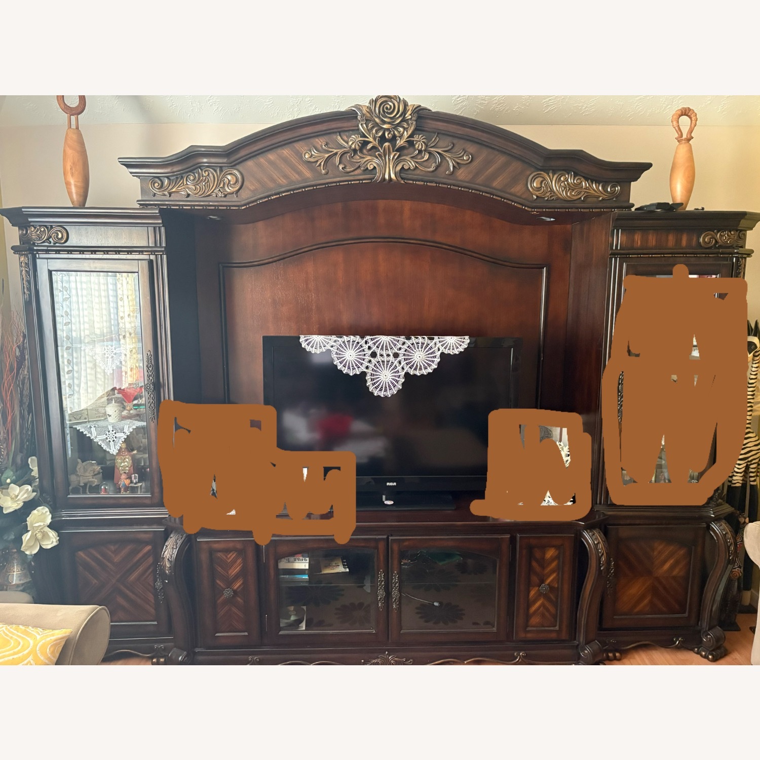 Vintage/Antique Dark Brown Wood Media Storage - image-1