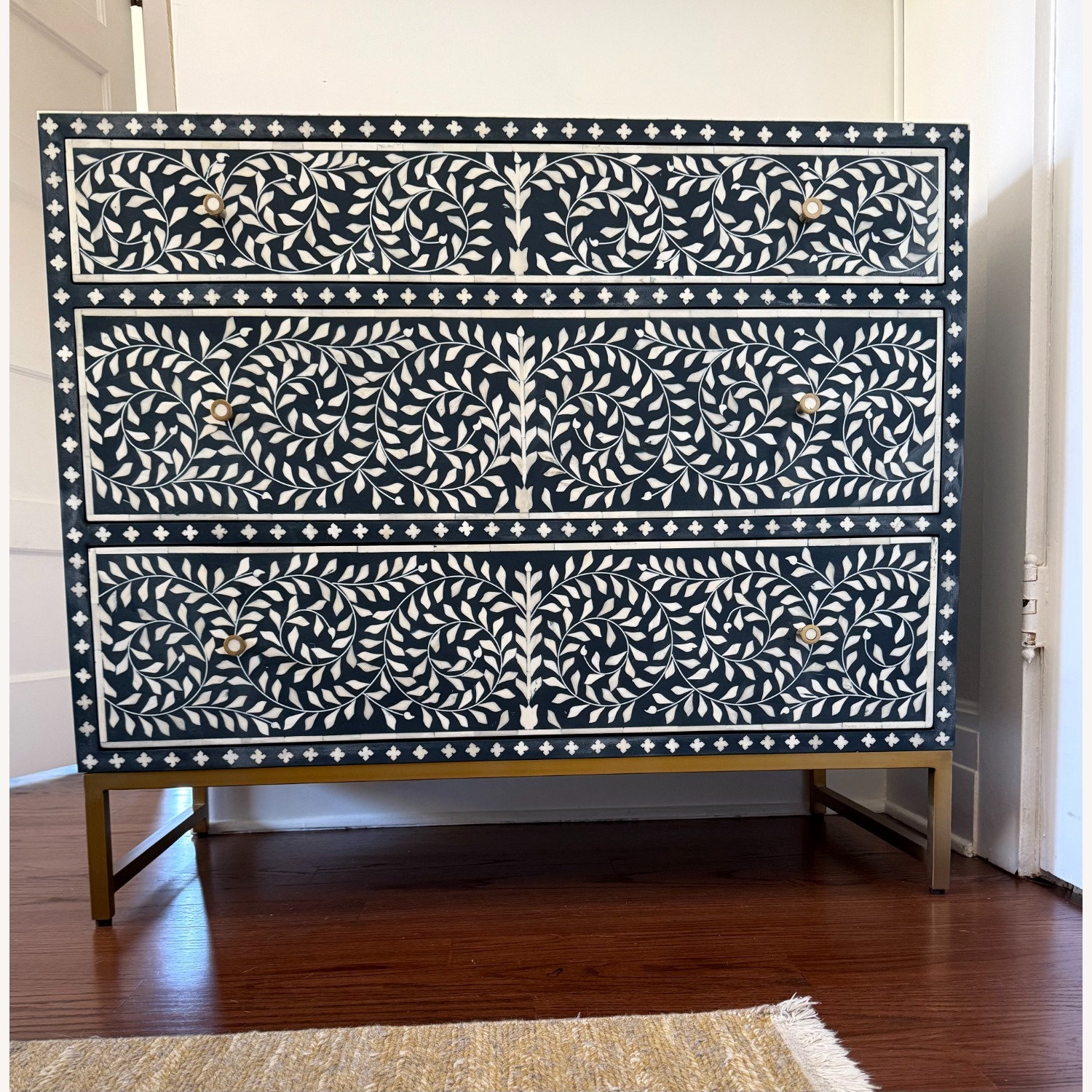 Anthropologie Blue and White Bone Inlay Chest - image-9