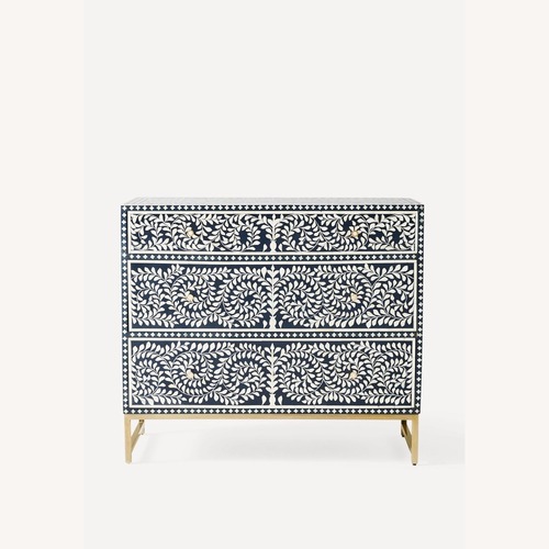 Used Anthropologie Blue and White Bone Inlay Chest for sale on AptDeco