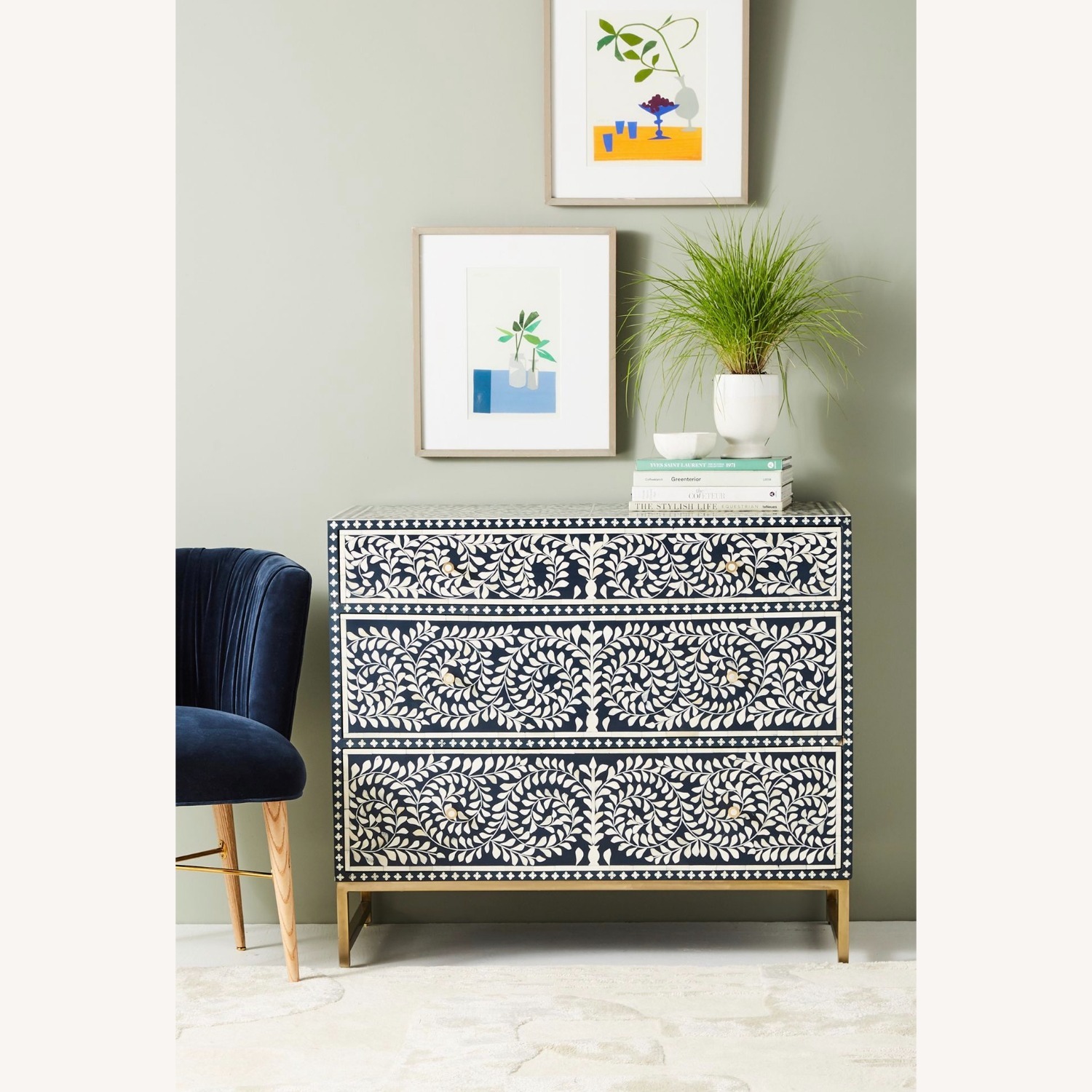 Anthropologie Blue and White Bone Inlay Chest - image-5