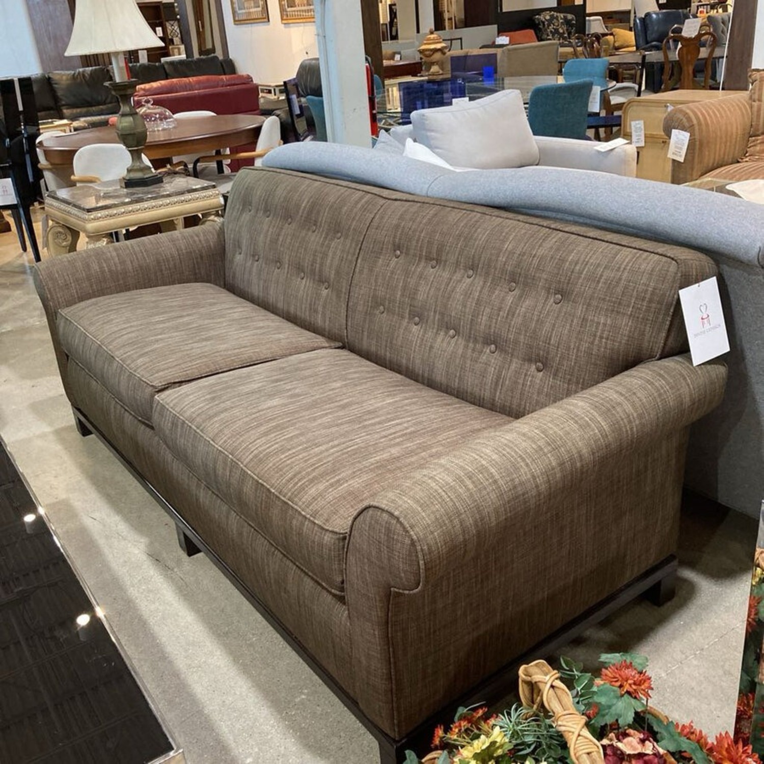 Kravet Button Tufted Performance Fabric Roll-Arm Sofa - image-2