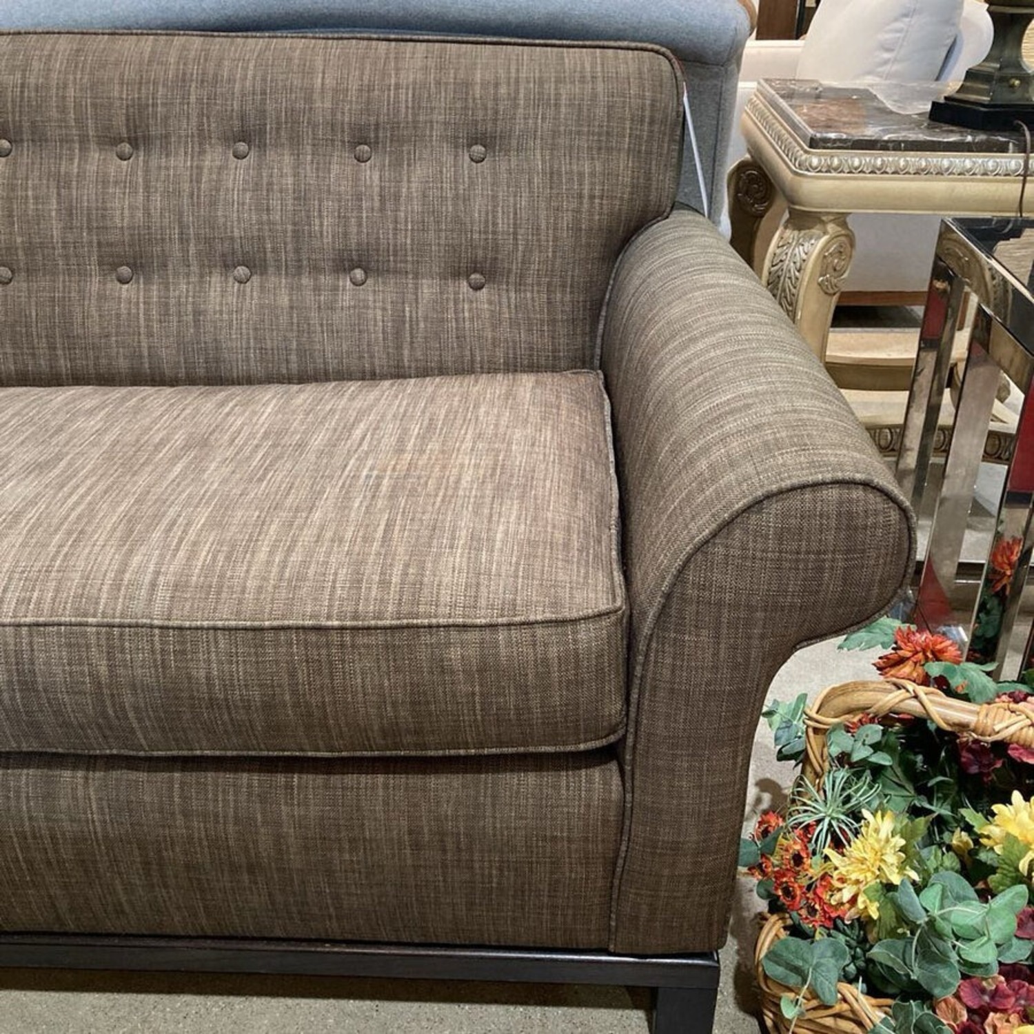 Kravet Button Tufted Performance Fabric Roll-Arm Sofa - image-4