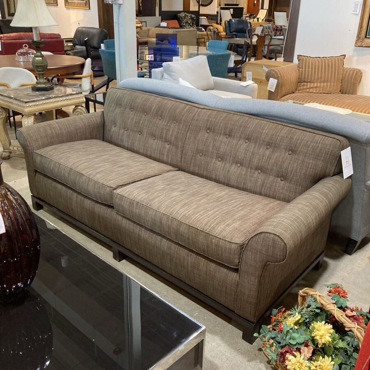 Kravet Button Tufted Performance Fabric Roll-Arm Sofa - image-3