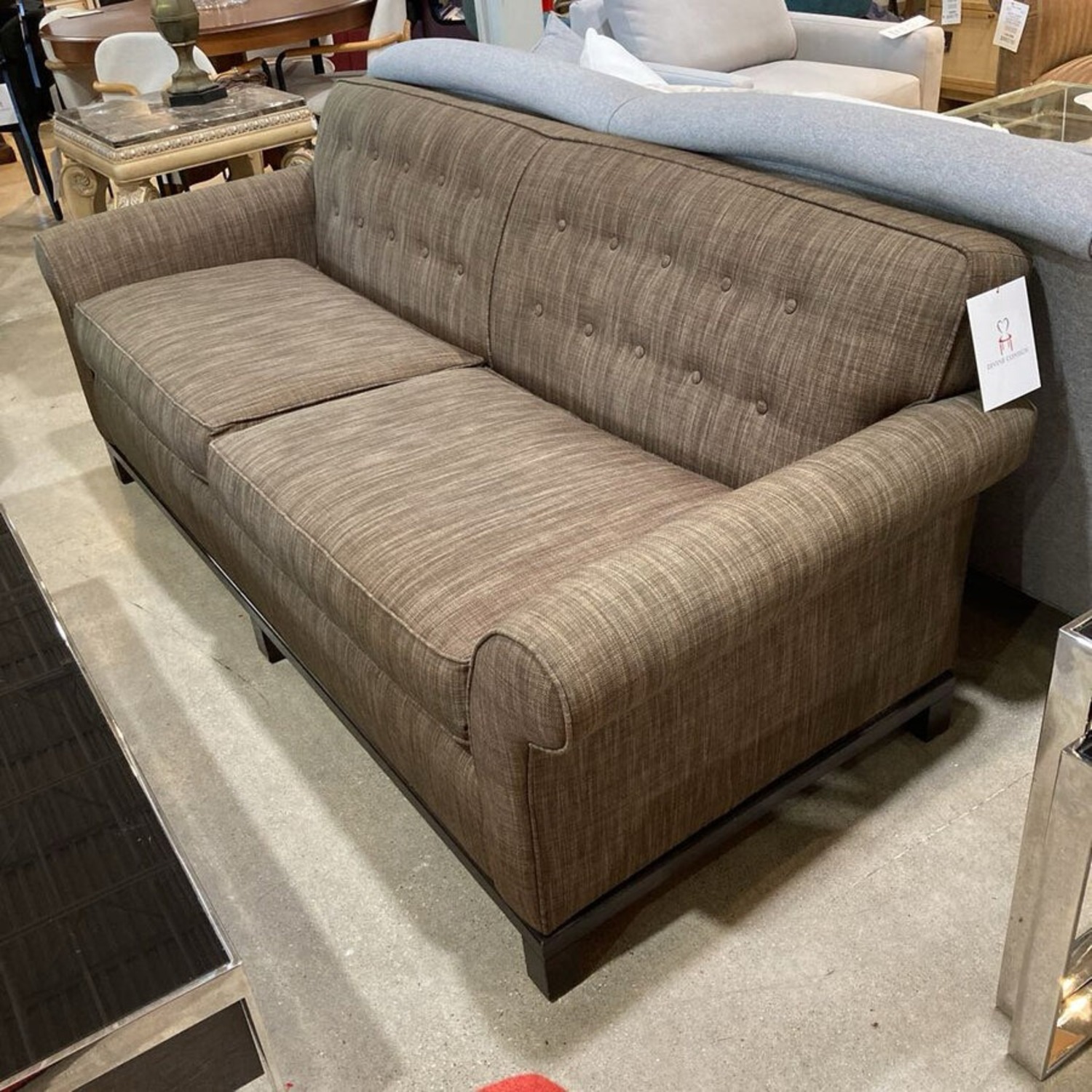 Kravet Button Tufted Performance Fabric Roll-Arm Sofa - image-1