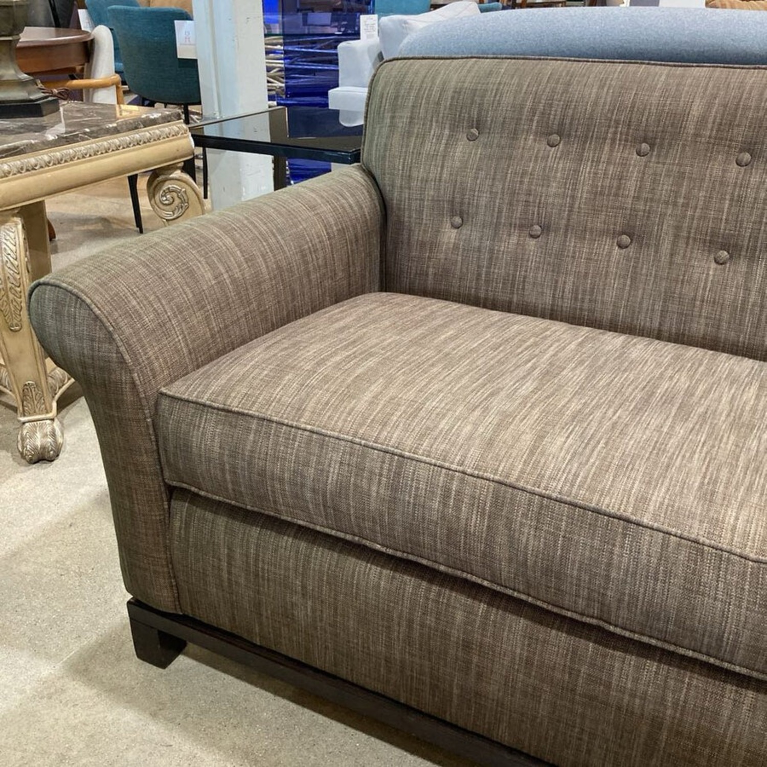 Kravet Button Tufted Performance Fabric Roll-Arm Sofa - image-5