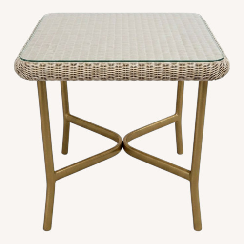 Used Lloyd Flanders All Seasons Wicker Square Glass Top End Table for sale on AptDeco