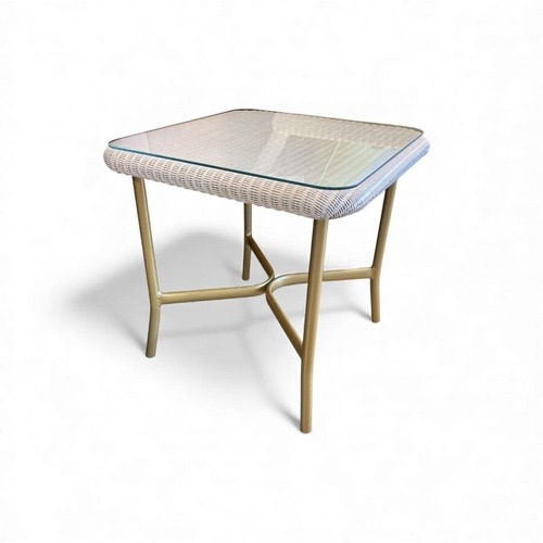 Used Lloyd Flanders All Seasons Wicker Square Glass Top End Table for sale on AptDeco