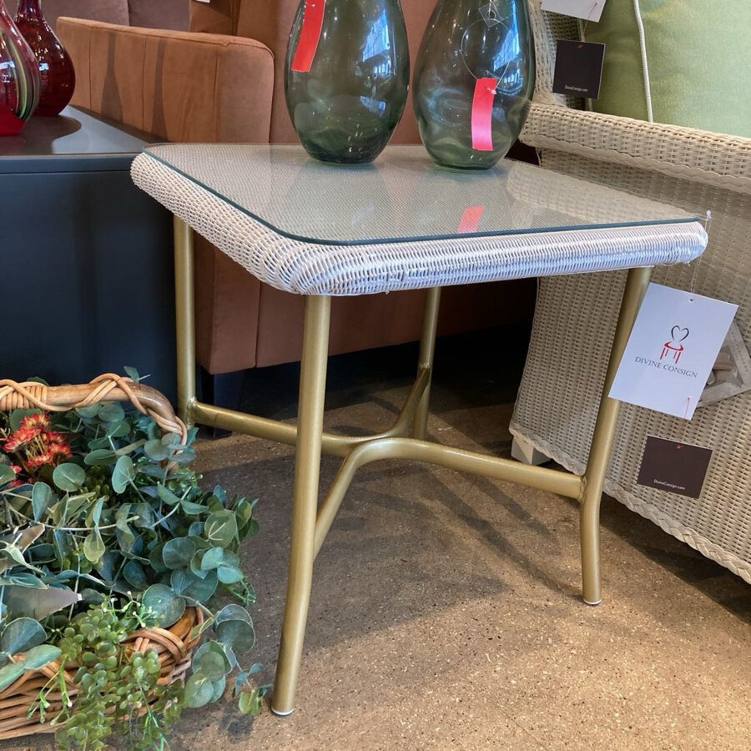 Lloyd Flanders All Seasons Wicker Square Glass Top End Table - image-3