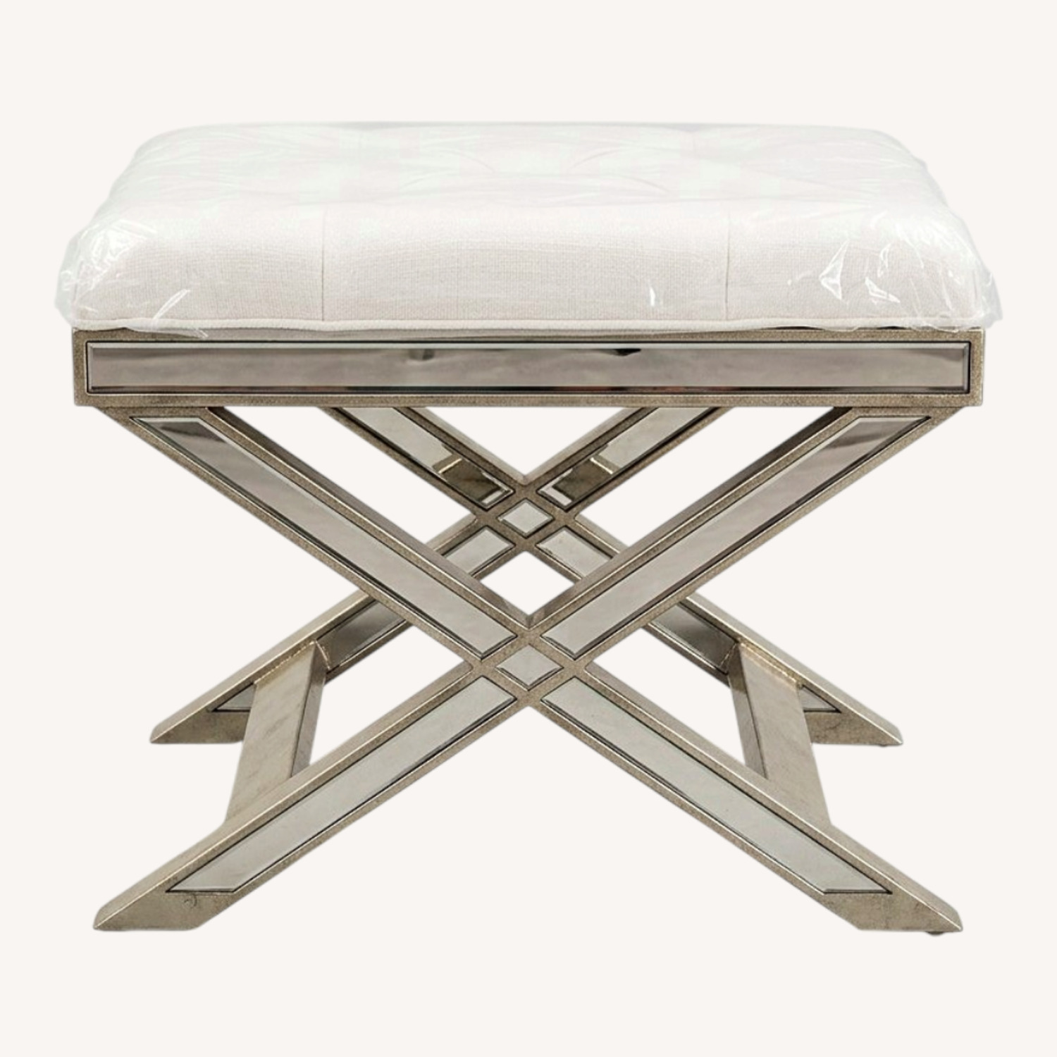 Marlo Mirrored Vanity Stool Bench - image-0
