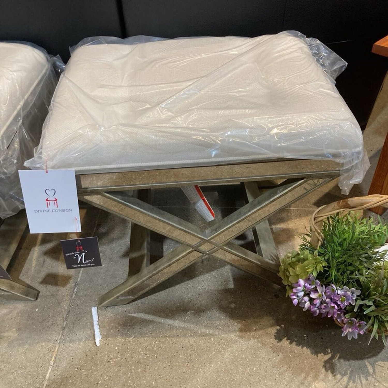 Marlo Mirrored Vanity Stool Bench - image-3