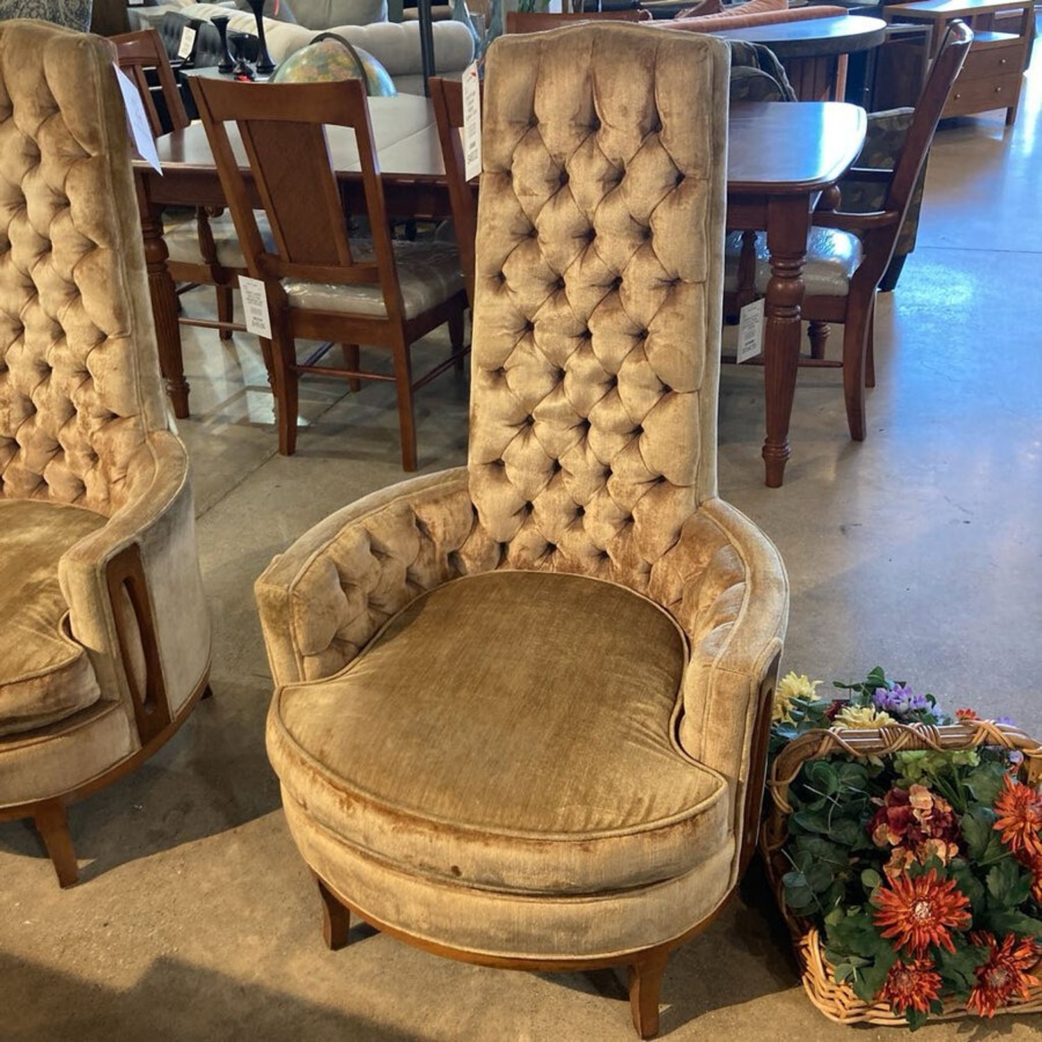 Vintage Hollywood Regency Highback Tufted Chair - image-2