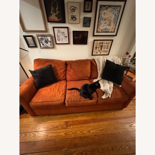 Used Orange Micro-suede Sofa for sale on AptDeco