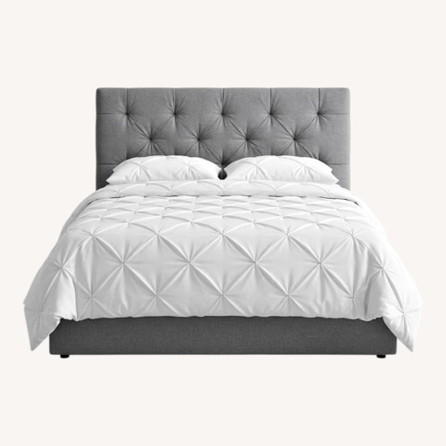 Used Queen Bed Frame with Gray Upholstered Headboard for sale on AptDeco