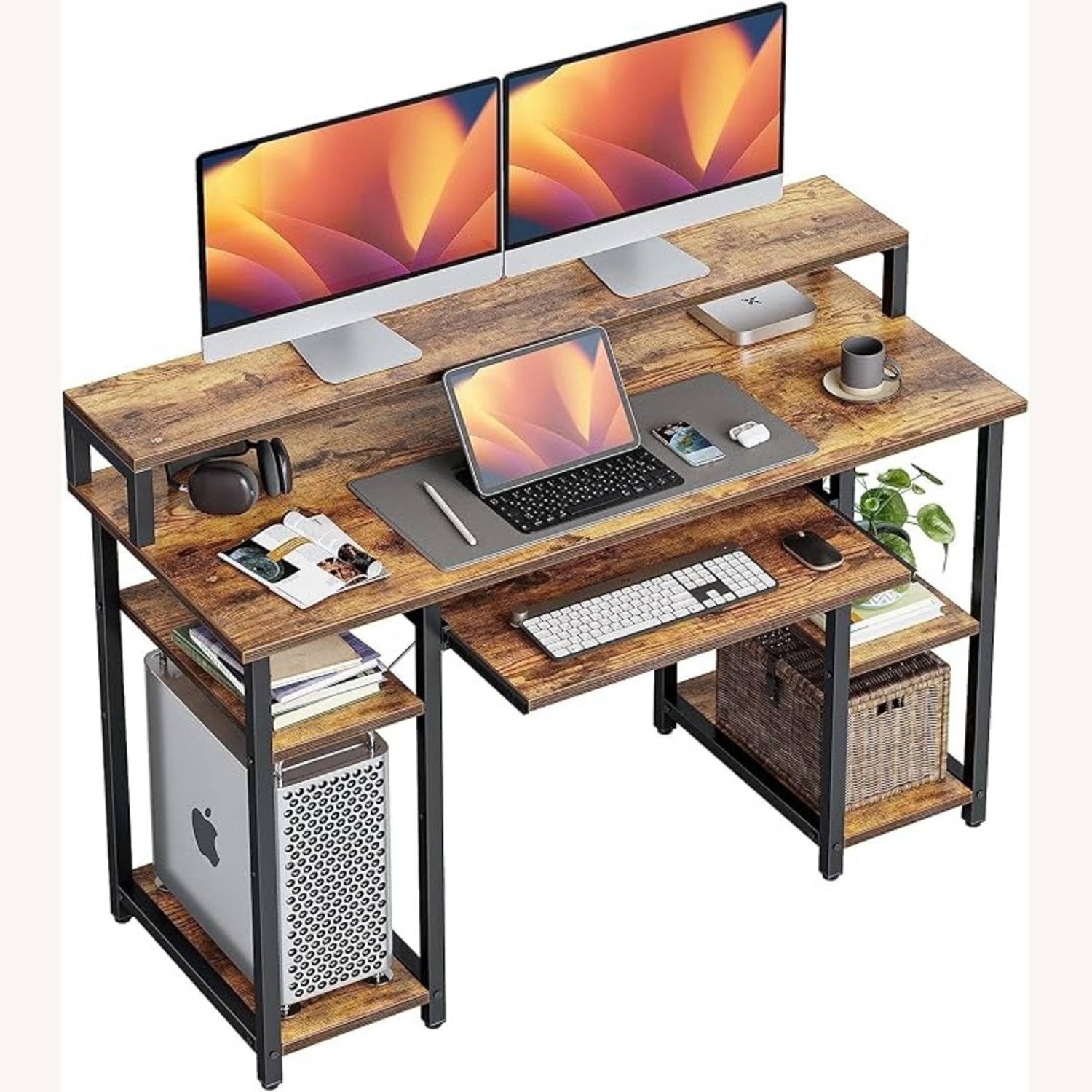 Double Decker Office Desk With Keyboard Shelf - image-4