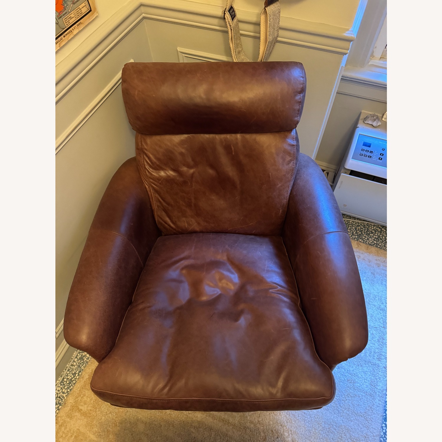 West Elm Dark Brown Leather Swivel Chair + Ottoman - image-4