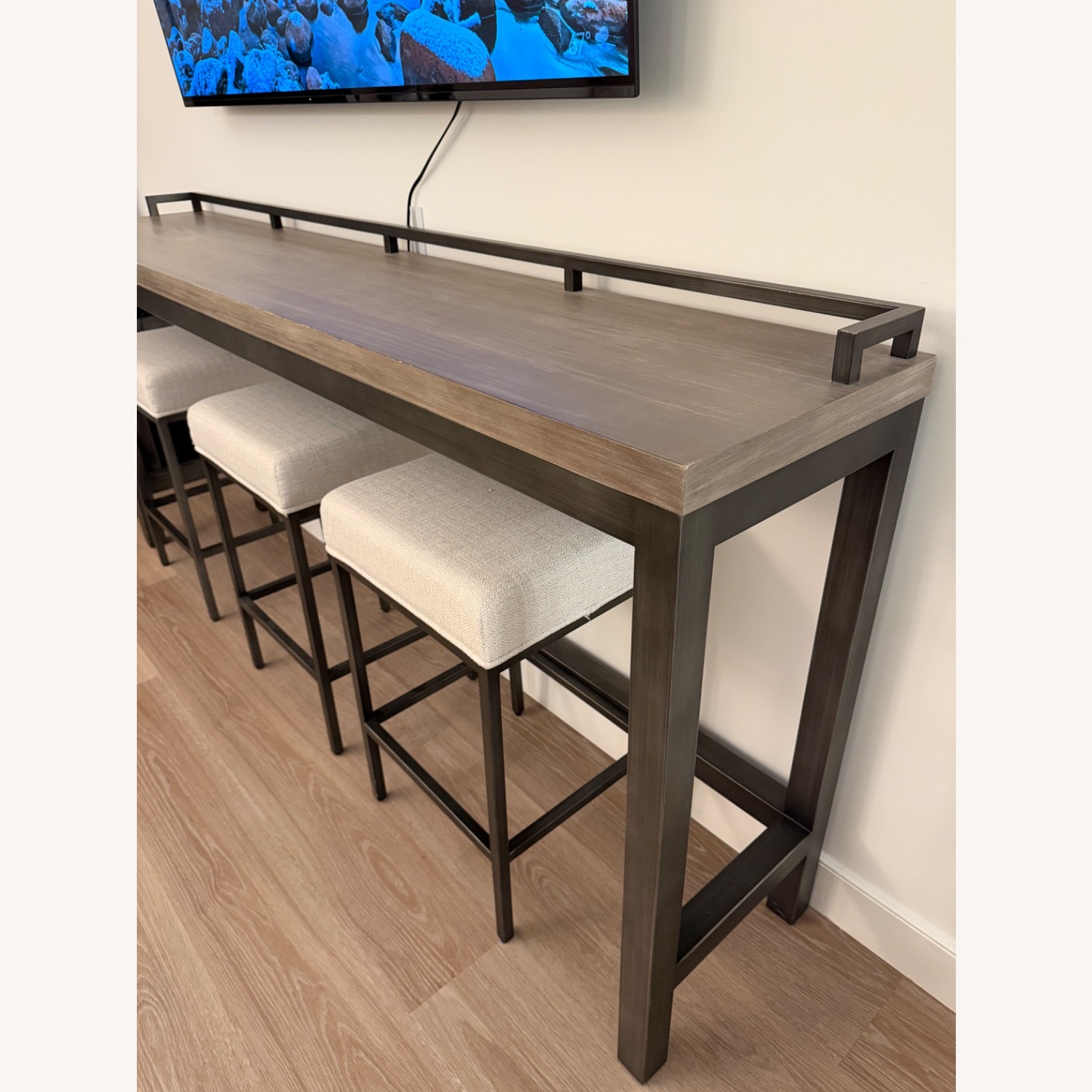 Industrial Console Table with 3 Stools - image-2