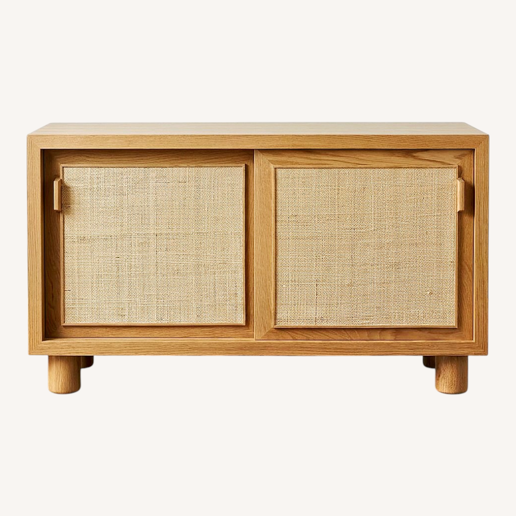 Image of Natural Wood And Wicker Sideboard