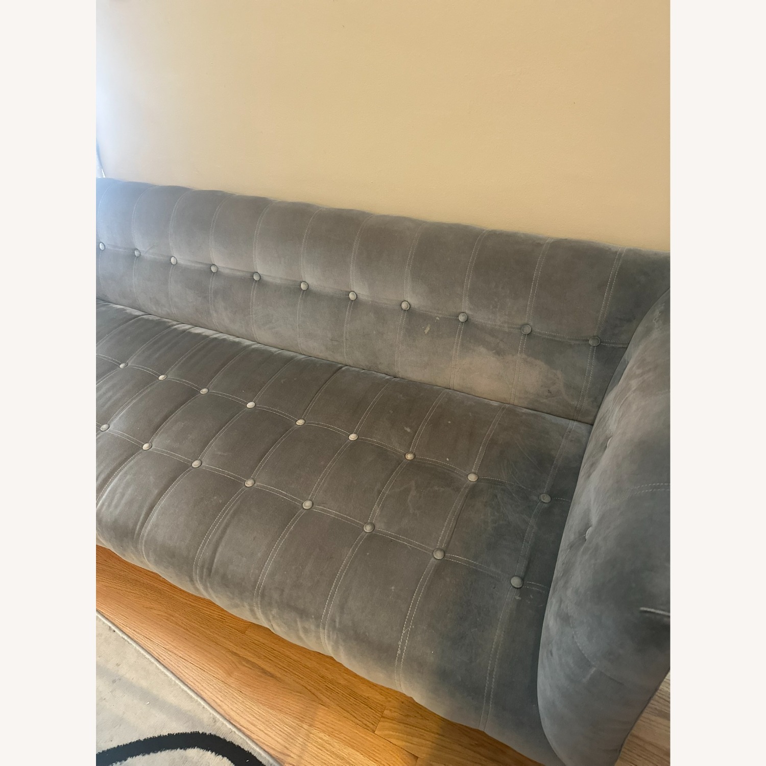 86” Modern Gray Velvet Tufted Tuxedo Sofa - image-3