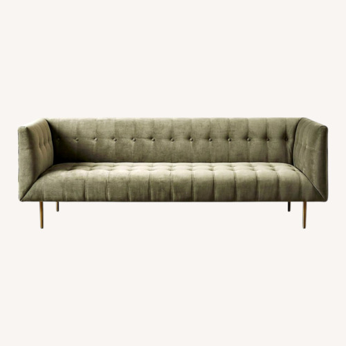 Used 86” Modern Gray Velvet Tufted Tuxedo Sofa for sale on AptDeco