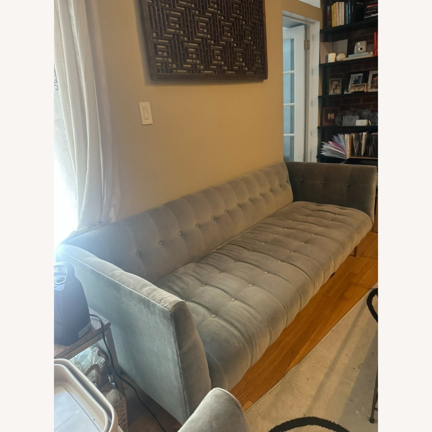 86” Modern Gray Velvet Tufted Tuxedo Sofa - image-4