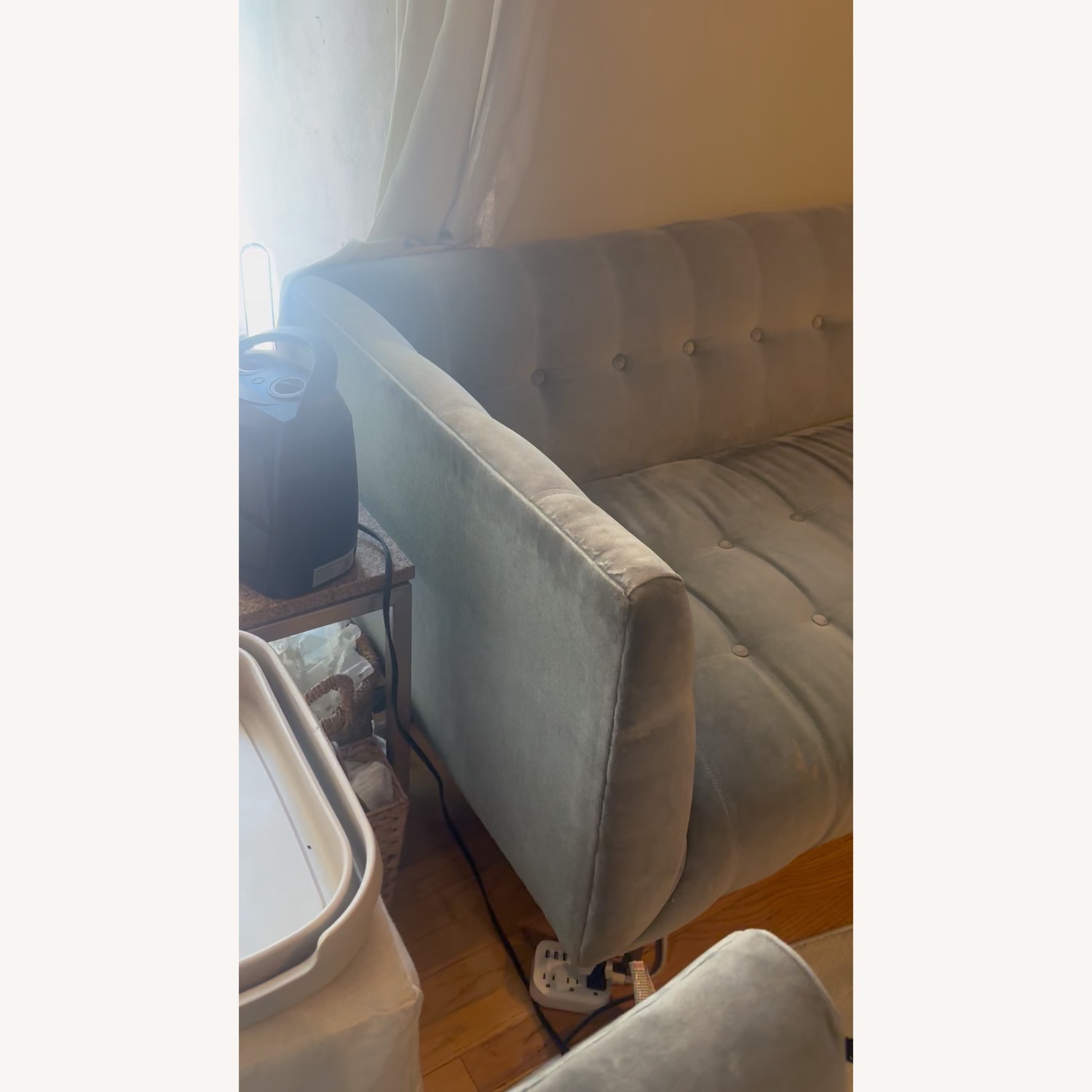 86” Modern Gray Velvet Tufted Tuxedo Sofa - image-5