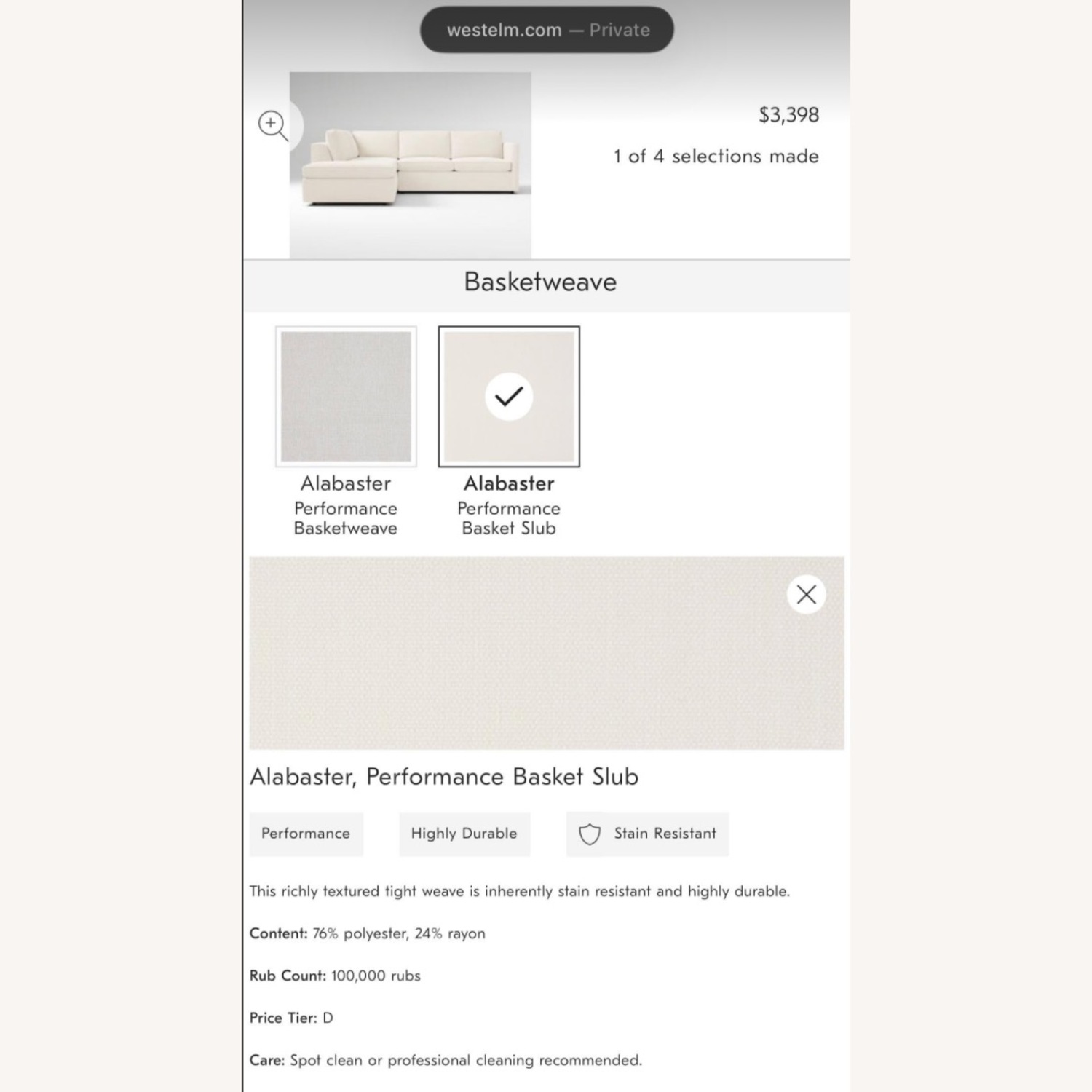 West Elm Harris White Fabric 2 Piece Sectional - image-16