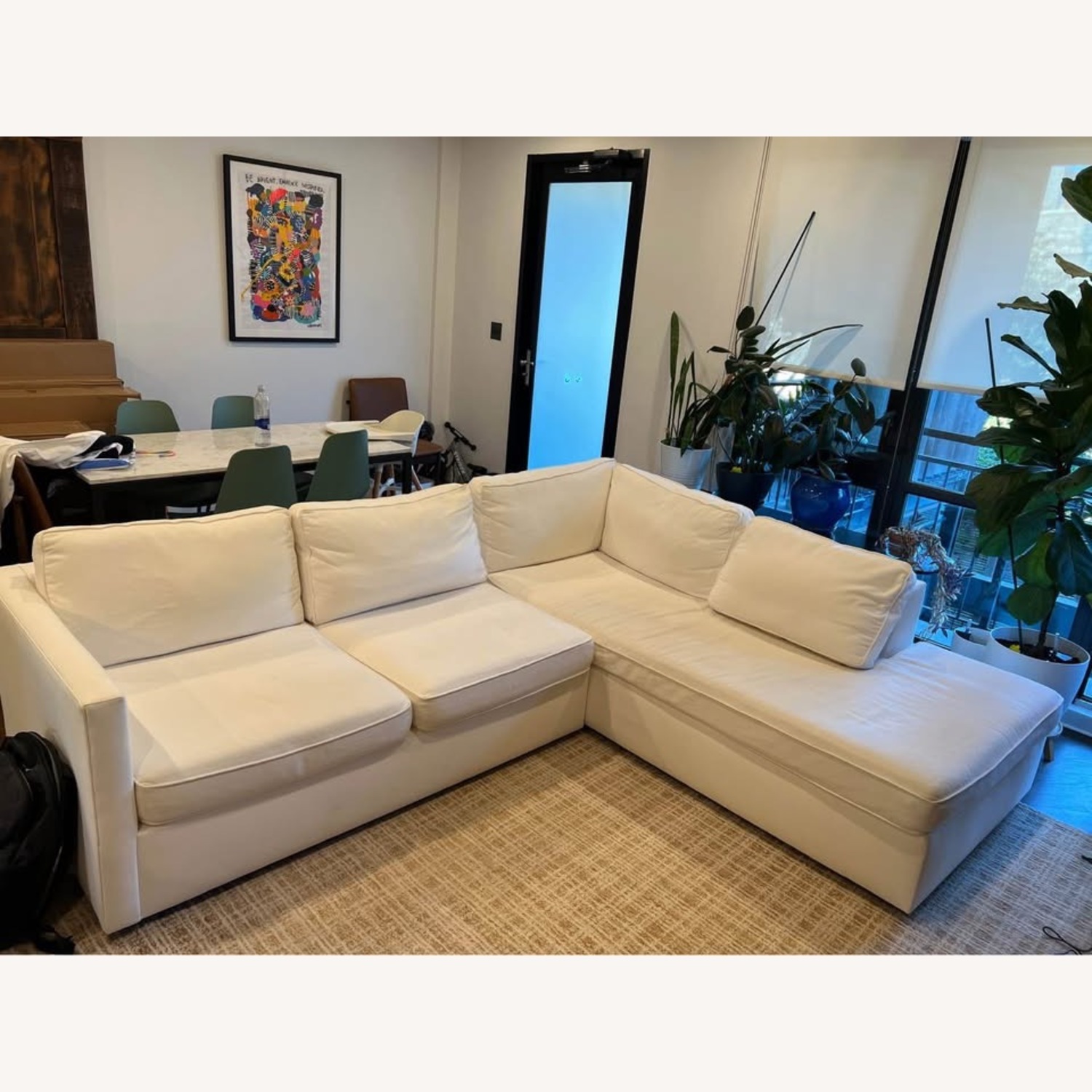 West Elm Harris White Fabric 2 Piece Sectional - image-1