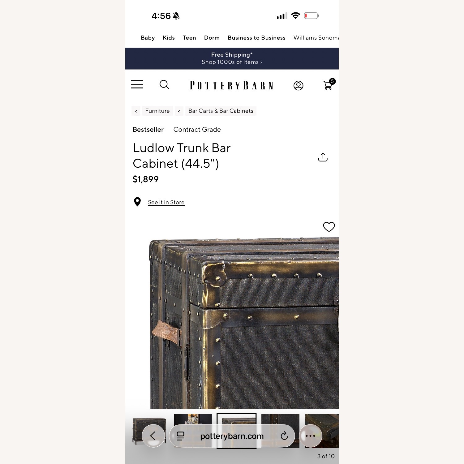 Pottery Barn Black Bar Cart - image-2