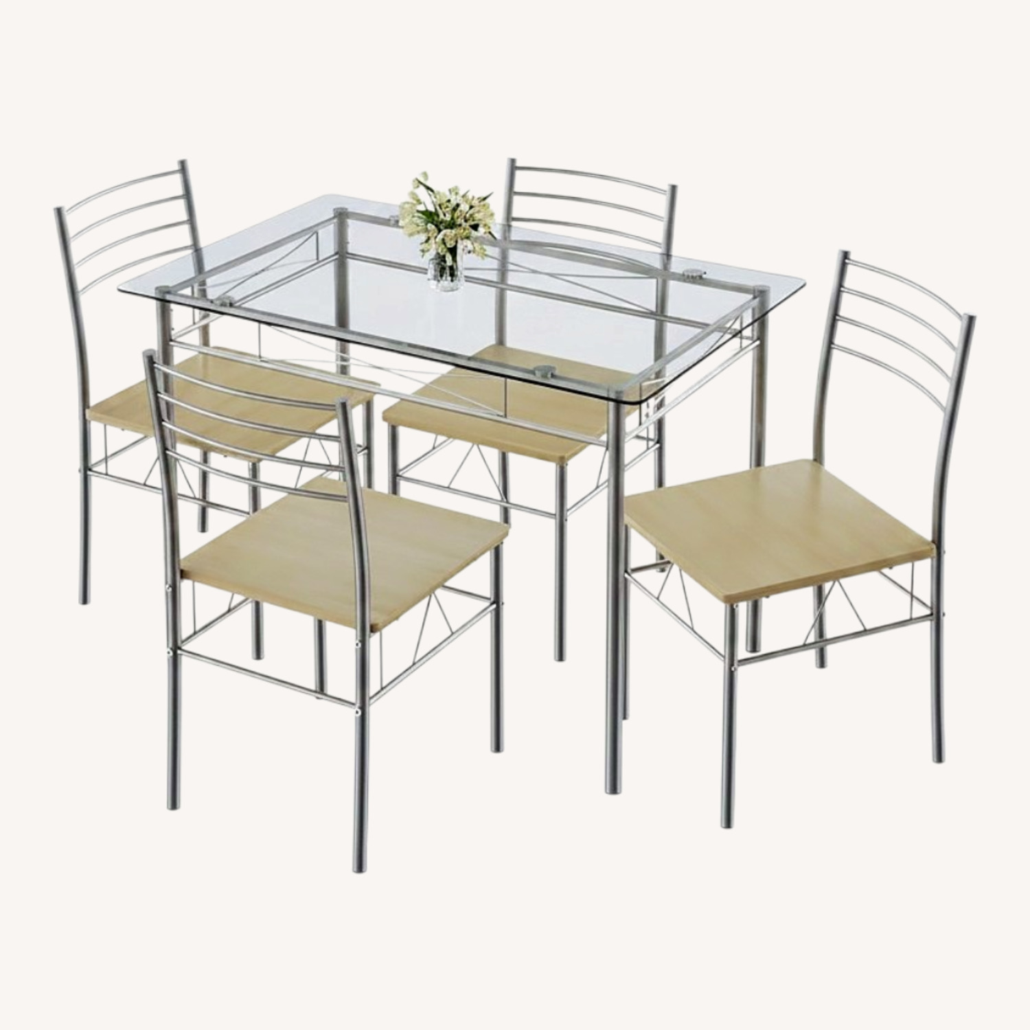 VECELO Light Gray-Glass Dining Set - image-0