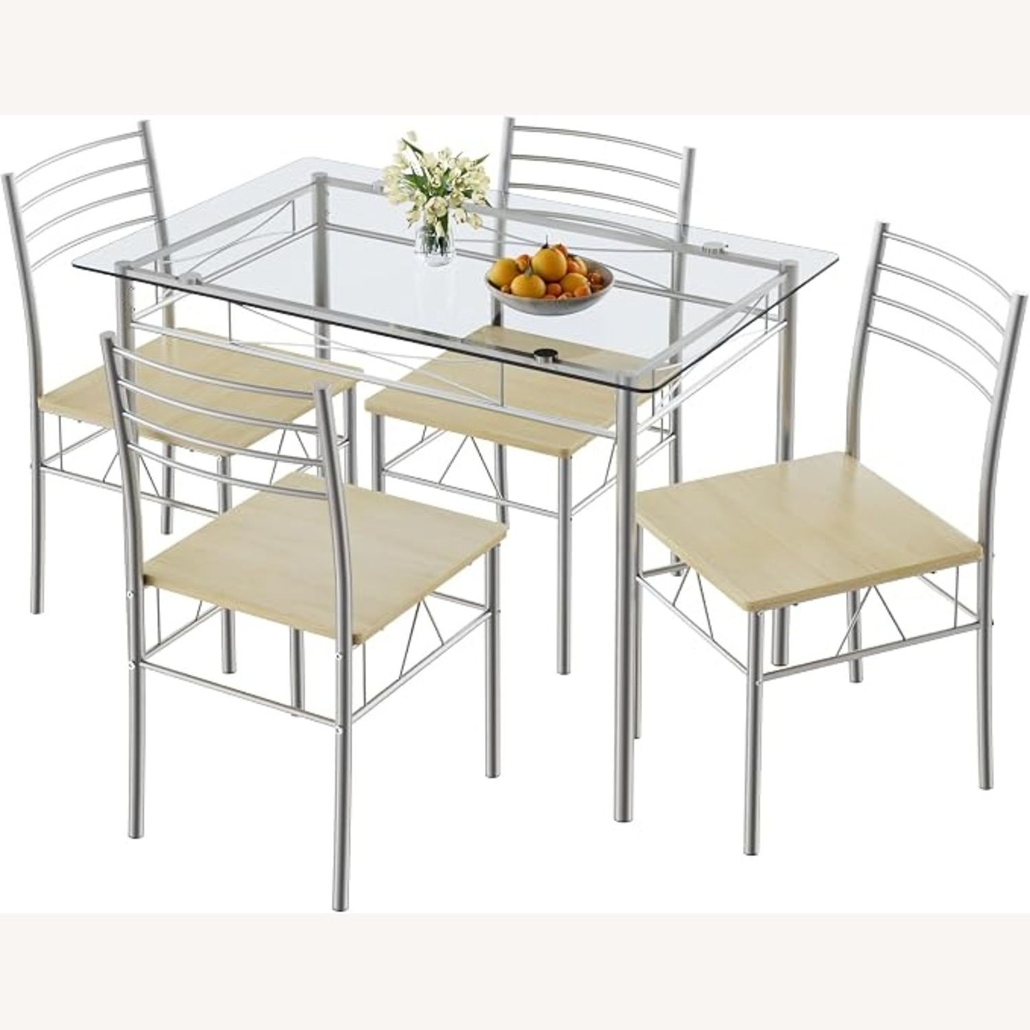 VECELO Light Gray-Glass Dining Set - image-6