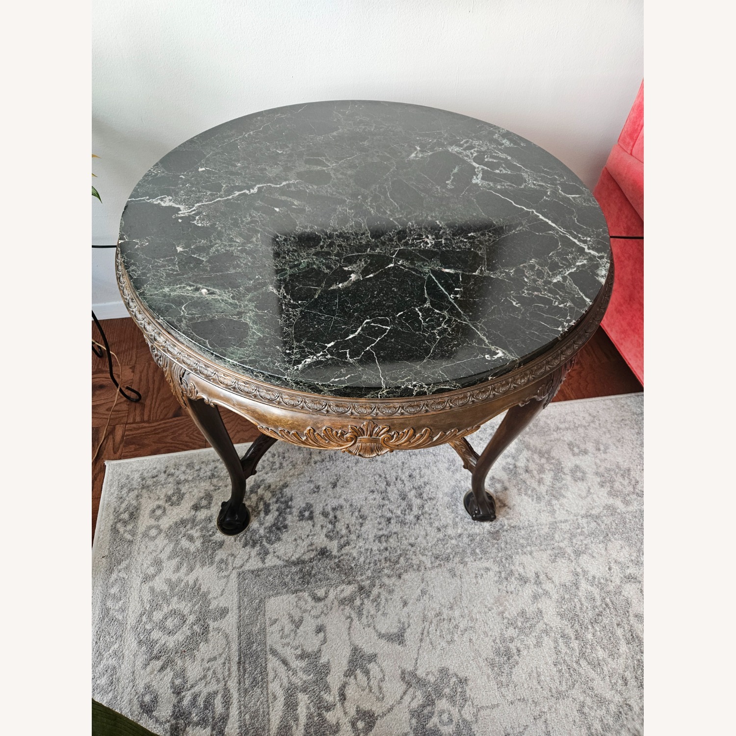 Vintage/Antique Wood Marble Side Table - image-2