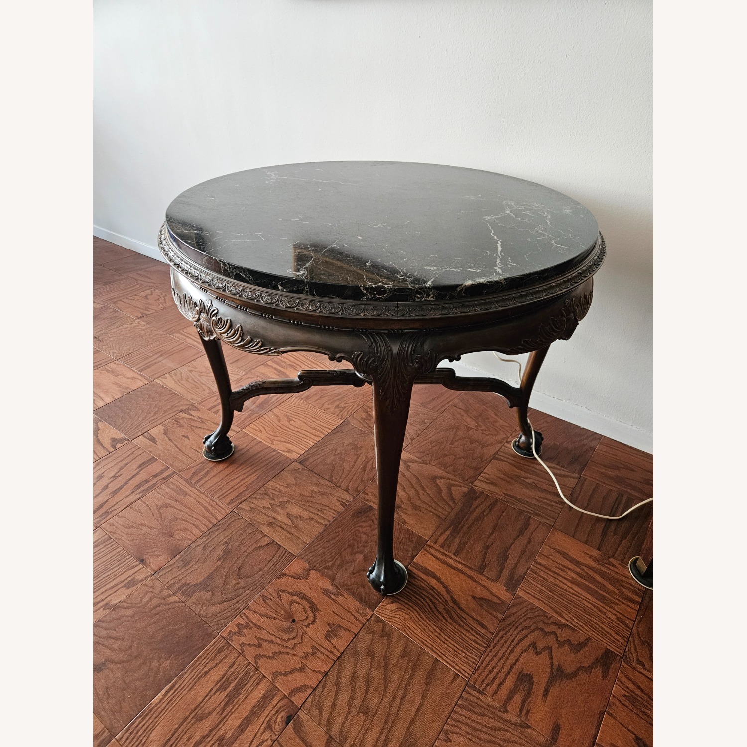 Vintage/Antique Wood Marble Side Table - image-1