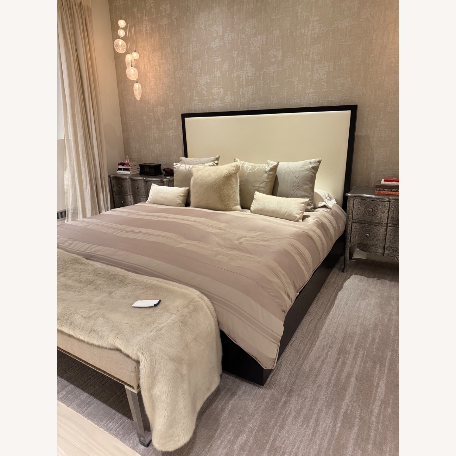 Dark Brown Walnut King Bed - image-2
